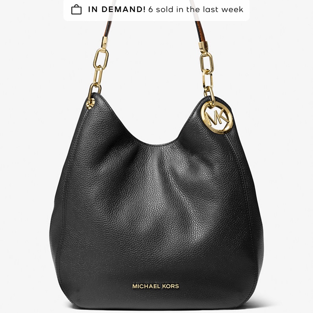 Michael Kors Black Pebbled Leather Hobo with Gold Chain Detail - Picture 4 of 4